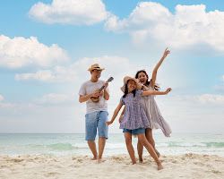 Family exploring a beach